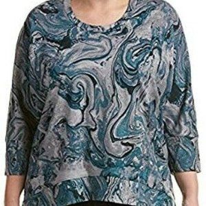 Melissa McCarthy Seven7 $98 Women's Plus Top Deep Teal Marble Sz 1X NWT !